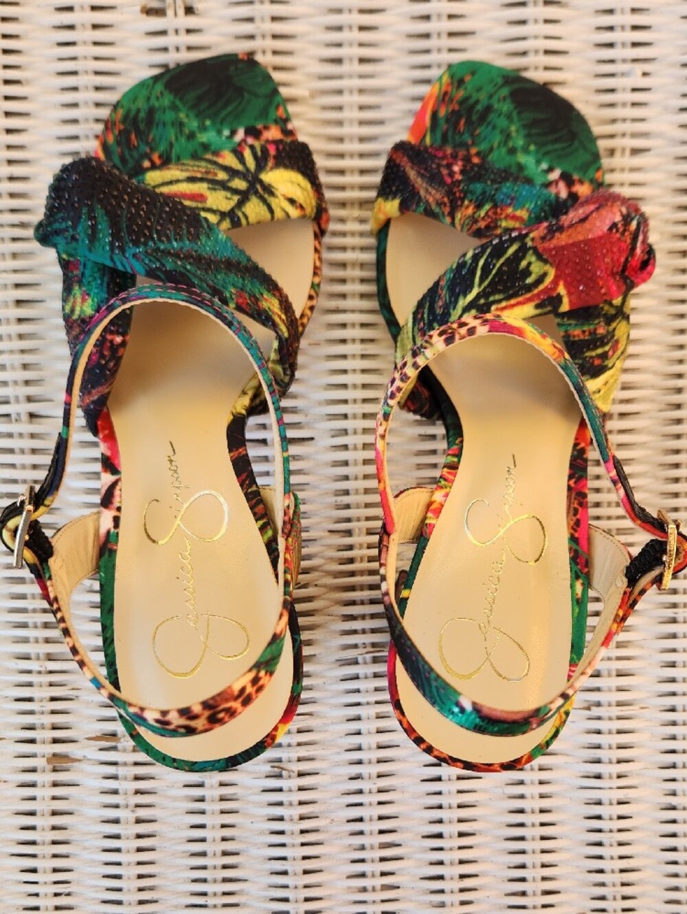 New Jessica Simpson Multicolor Tropical Knot Heels Sz 7.5 - Picture 8 of 10